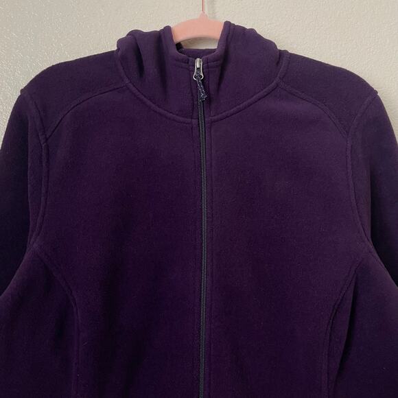 LL Bean Jacket Womens XL Purple Polartec Recycled Fleece Hooded Full Zip Pockets - Picture 5 of 13